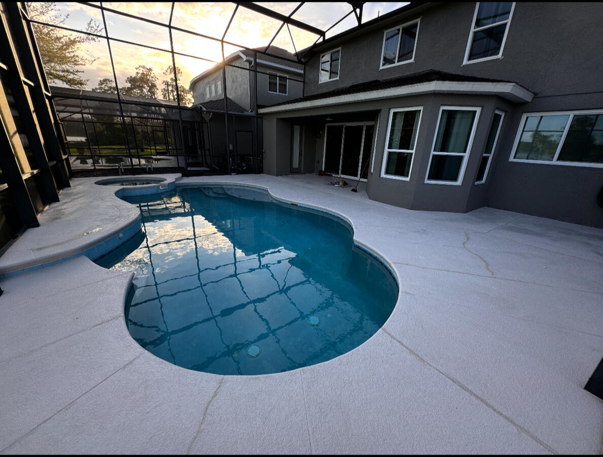 Weathered, dull concrete surround with sun damage
